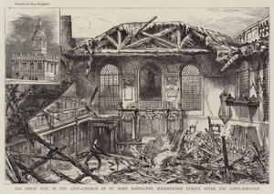 Le grand incendie dans la ville, église de Sainte Marie-Madeleine, Knightrider Street, après la conflagration - Henry William Brewer
